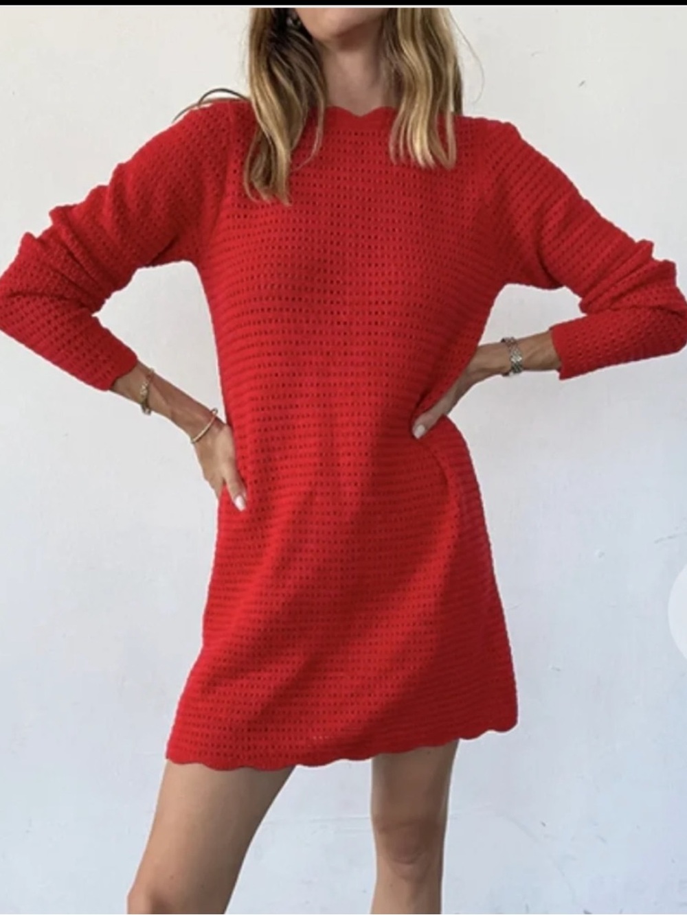 Ciao Lucia Bright Red Open-Knit Dress Size Medium